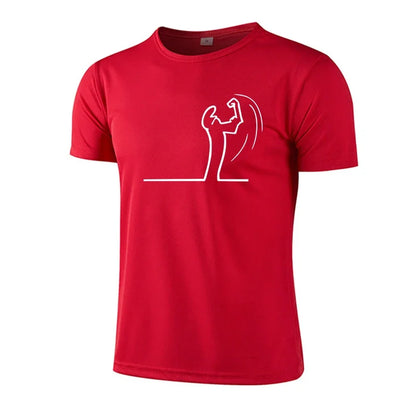 Mens T-shirt Print Casual Fitness Exercise Tops Outdoor Jogging Marathon Clothing Summer Quick-Dry Mesh Tees Cycling Sportswear