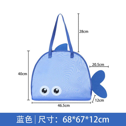 Kids Mesh Beach Bags Colorful Cartoon Shark Animal Sand Free Quick Dry Shell Toy Storage Organizer Totes for Toddlers Vacations
