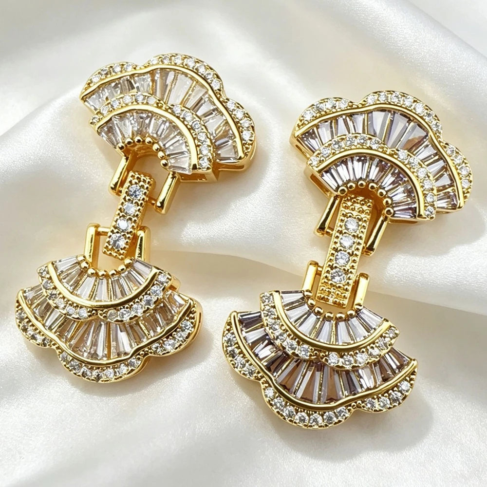 Juya 18K Gold Plated Decorative Sector Fastener Connector Lock Clasps Accessories For DIY Needlework Beads Pearls Jewelry Making