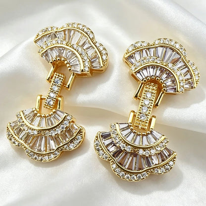Juya 18K Gold Plated Decorative Sector Fastener Connector Lock Clasps Accessories For DIY Needlework Beads Pearls Jewelry Making