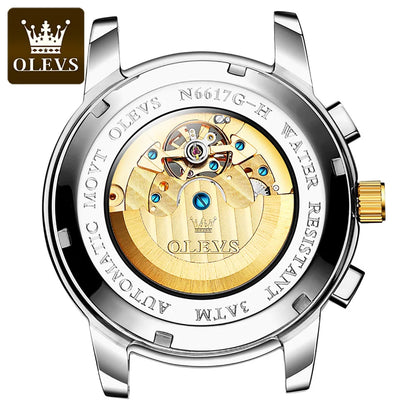 OLEVS 6617 Men's Classic Mechanical Watch Waterproof Business Stainless Steel Strap Watch  Sun And Moon 30M Waterproof Watch