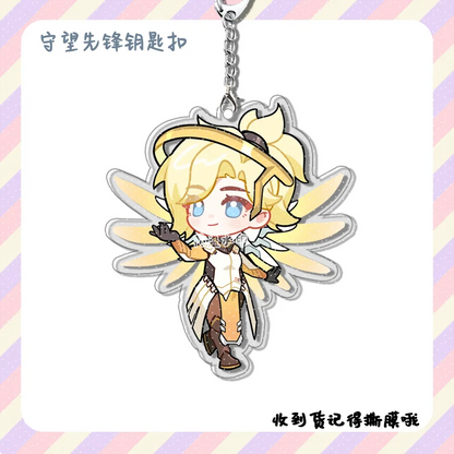 4pcs Anime Game Overwatch  Cole Cassidy Cute Acrylic Car Keychain Accessories Bag Charm Backpack Pendant Keyring Birthday Gift