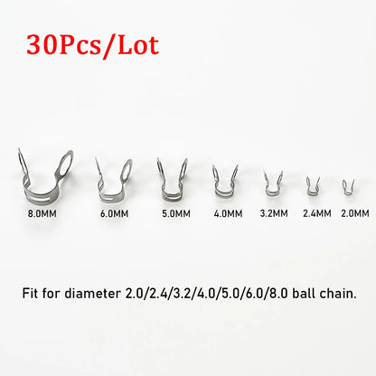 30Pcs Stainless Steel Ball Chain Connector Clasps Fit for 2.0/2.4/3.2/4/5/6/8MM Ball Chain End Cap Knot Cover For Jewelry Making