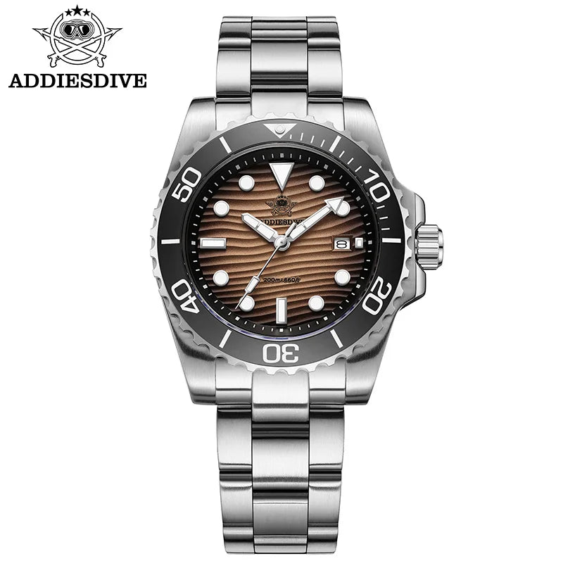 ADDIESDIVE Men's 2115 Quartz Watch Sand Dial 200M Waterproof Wristwatch 41mm Stainless Steel BGW9 Luminous Dive Watches Gift Box