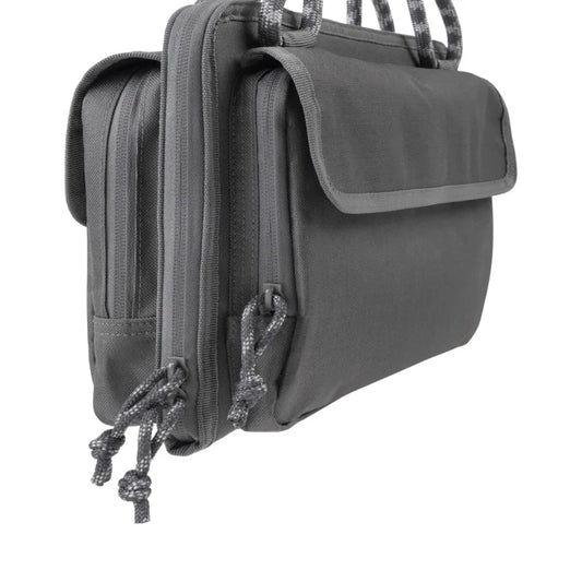 Rollins Double Handgun Case for outdoor shooting and transport, durable nylon fabric, gray color, water-resistant with padded i