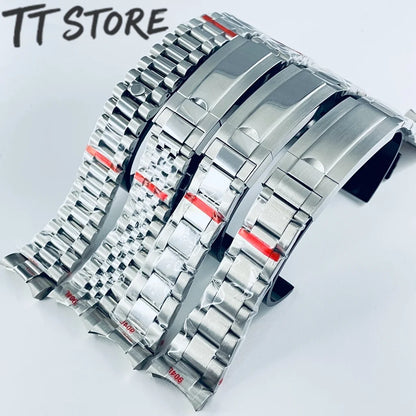 20mm Width 904L Solid Stainless Steel Watch Band Brushed Polished Oyster Bracelet Folding Buckle Glide Lock Clasp