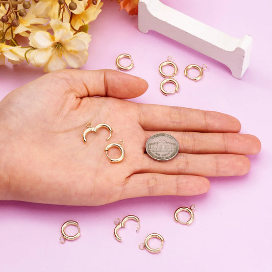 10pcs 201 Stainless Steel Huggie Earring Hooks Round Ear Post with Loop for Hoop Earrings DIY Jewelry Making Accessories