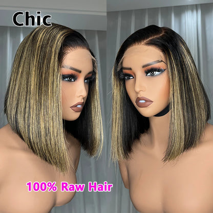200 Grams Glueless Bob Wigs 100% Raw Human Hair Pre Plucked P1b/27 5x5 HD Lace Closure Wigs Highlight Ombre HD Lace Front Wigs