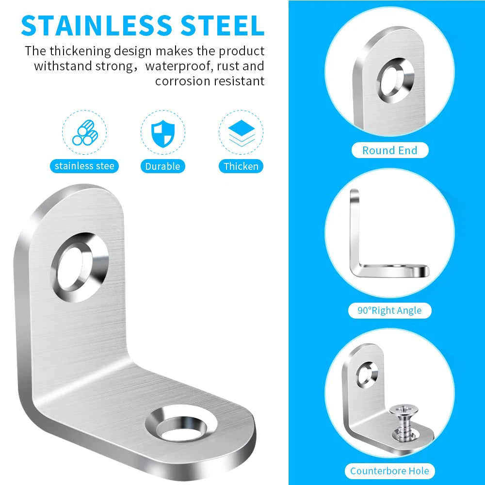 40/20pcs Stainless Steel L Brackets - Small Right Angle Corner Brace for Shelves, Wood Furniture, Chair，Furniture accessories