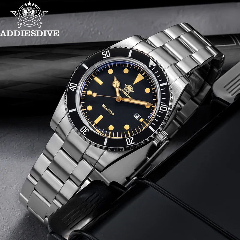 ADDIESDIVE 39mm Hot Watch For Men Display Calendar C3 Green Luminous 20Bar Waterproof Quartz Dive Watch