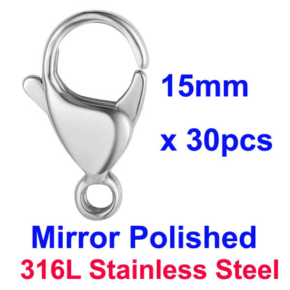 20/30/40 316L Stainless Steel Lobster Clasps Wholesale Mirror Polished 9-19mm 18k Gold Vacuum Plated Diy Jewelry Making Findings