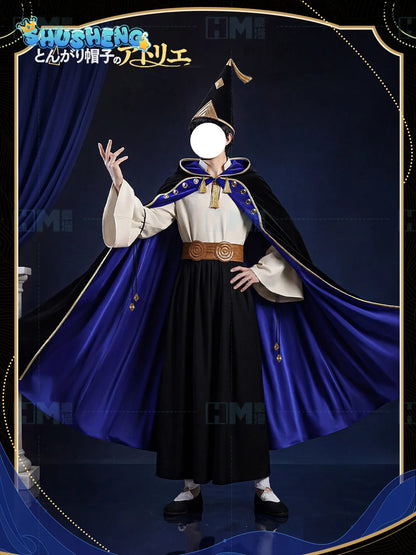 In stock Witch Hat Atelier Olruggio XS-XXL Cosplay Costume Wig Tongari Boushi Atelier Black Cape With Blue Lining Man Halloween