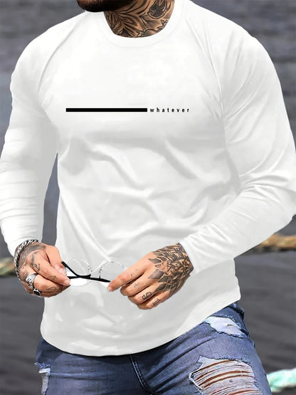 100% pure cotton men's long sleeved round neck loose casual whatever letter printed spring and autumn versatile T-shirt top