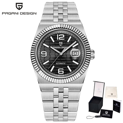 PAGANI DESIGN Business Men's Mechanical Automatic Watch Stainless Steel Waterproof Honeycomb Dial Luminous Gift Men's Watch+Box