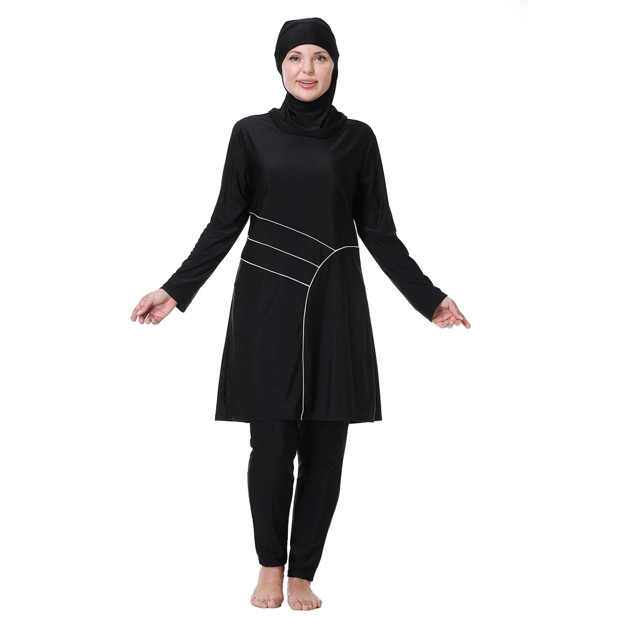 H1029 Muslim Women Fullcoverage  Long Sleeves Cover Up Burkinis Three Pieces Plus Size Swimwear Suits
