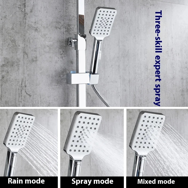 Luxury Silver Led Digital Display Brass Shower Set 4 Keys Faucets Mixers Taps Shower Sets Thermostatic Shower Mixer Faucet