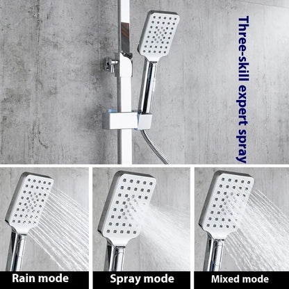 Luxury Silver Led Digital Display Brass Shower Set 4 Keys Faucets Mixers Taps Shower Sets Thermostatic Shower Mixer Faucet