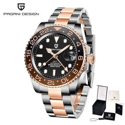 New PAGANI DESIGN GMT Watch Men's Luxury Sapphire Automatic Mechanical Watch 40MM Stainless Steel Waterproof Gift Box Watch