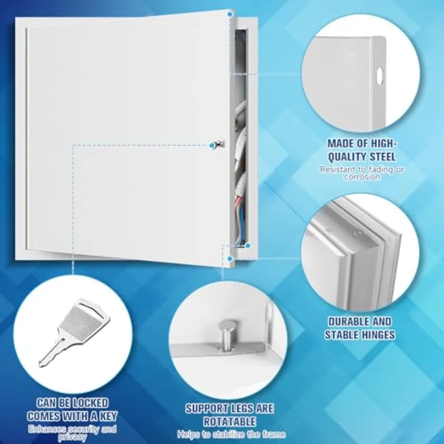 Access Panel for Drywall, with Lock and Key, for Ceiling, Electrical Conduits, Heavy Duty Metal Steel Access Door White