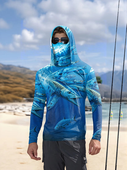 Men Hood Fishing Shirt long sleeve Fishing clothing fishing t shirt uv protection fishing shirt Fishing Apparel Quick Dry