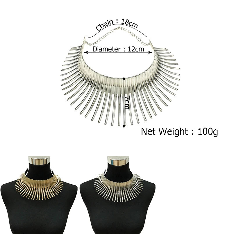 ABQR Women's Big African Necklace Indian Style Bending Alloy Big Thorn Statement Collar Choker Gold