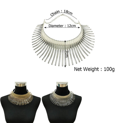 ABQR Women's Big African Necklace Indian Style Bending Alloy Big Thorn Statement Collar Choker Gold