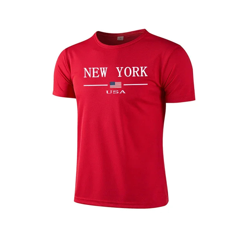 Mens T-shirt Printing Casual Exercise Tops Outdoor Jogging Marathon Clothing Summer Quick-Drying Mesh Tees Cycling Sportswear