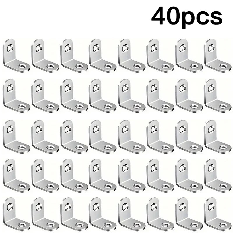 40/20pcs Stainless Steel L Brackets - Small Right Angle Corner Brace for Shelves, Wood Furniture, Chair，Furniture accessories