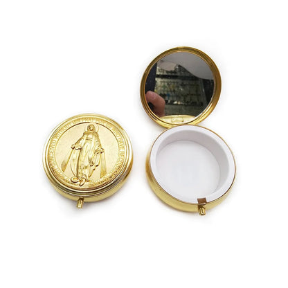 Retro Religious Jewelry Box Round Zinc Alloy Saint Benedict Jewelry Box Elegant Jewelry Storage Box Travel Storage