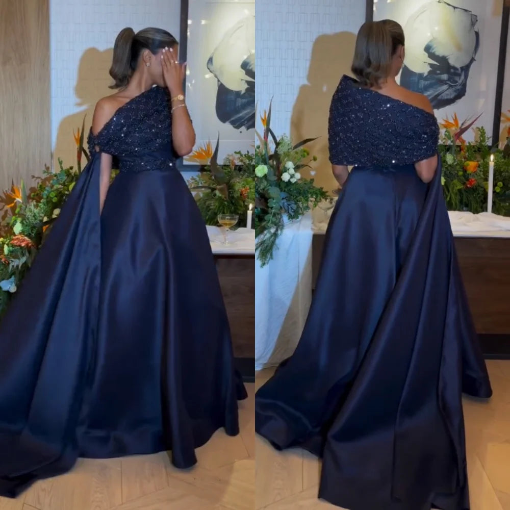 Customized Charmeuse Sparkle Sequined Evening Shawl  A-line Long Dresses Bespoke Occasion Formal Prom Elegant  فساتين الحفلات