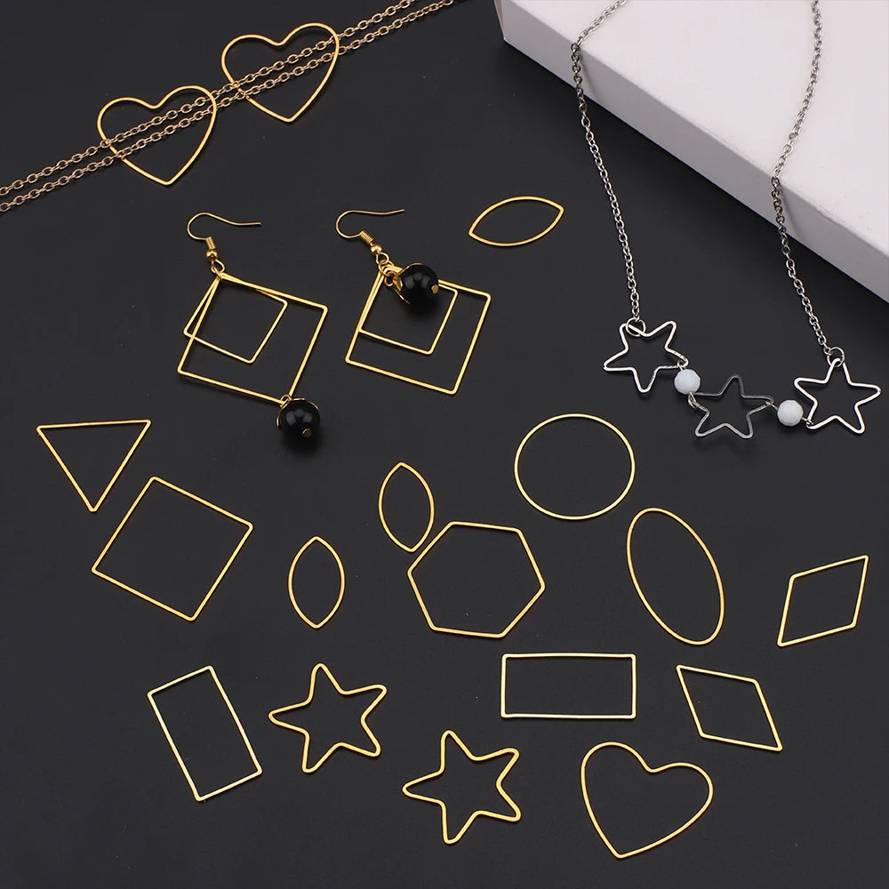 20Pcs Gold Silver Hollow Frame Bezel Charms Pendants Geometric Connectors for Jewelry Making Suppliers Diy Earings Accessories