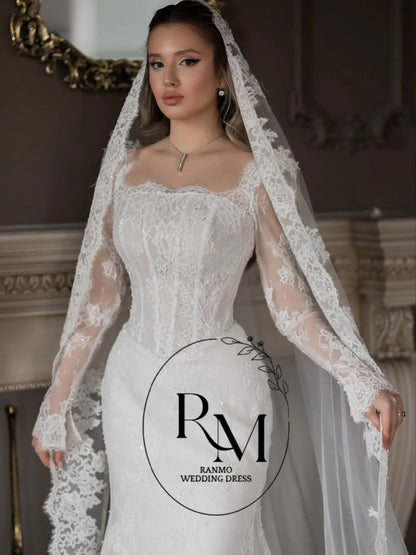 Ranmo New Exquisite Mermaid Wedding Dress Square Collar Sequined Lace Bridal Gown 2026 Floor-Length Customized Vestidos De Novia