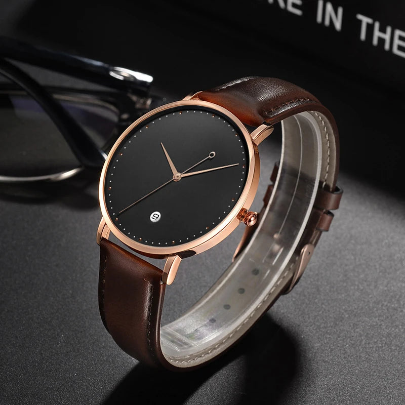 CL026  Black Rose Gold Build Brand Your Own Watch Custom Design OEM Logo Printed Watch Men Wrist Calendar Minimalist Watch