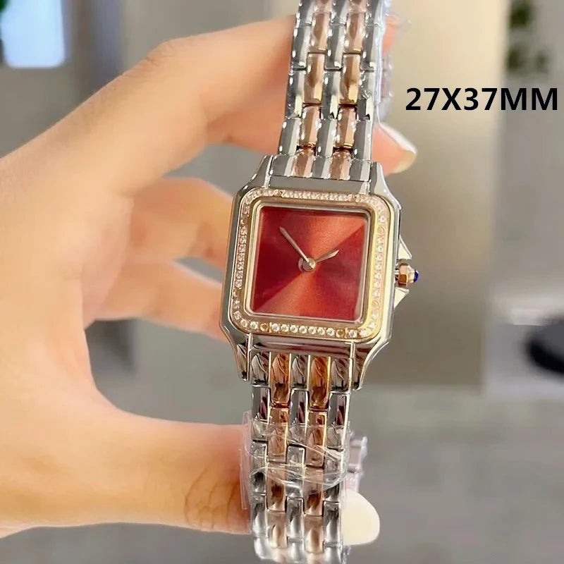 2026 Classic High Quality Luxury Style Women Quartz Watches Elegant Square Panther Shape Diamond Inlaid Dial Premium Crystal
