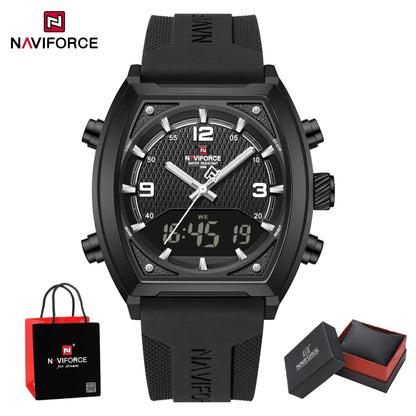 NAVIFORCE Men Dual Display Watch 3ATM Waterproof Luminous Silicone Strap Sport Casual Wristwatch Gifts box