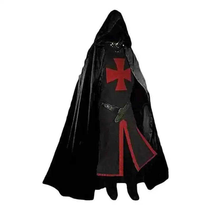Medieval S-4XL Crusader Mens Knights Templar Tunic Cosplay Costumes Renaissance Halloween Surcoat Warrior Black Plague Cloak Top