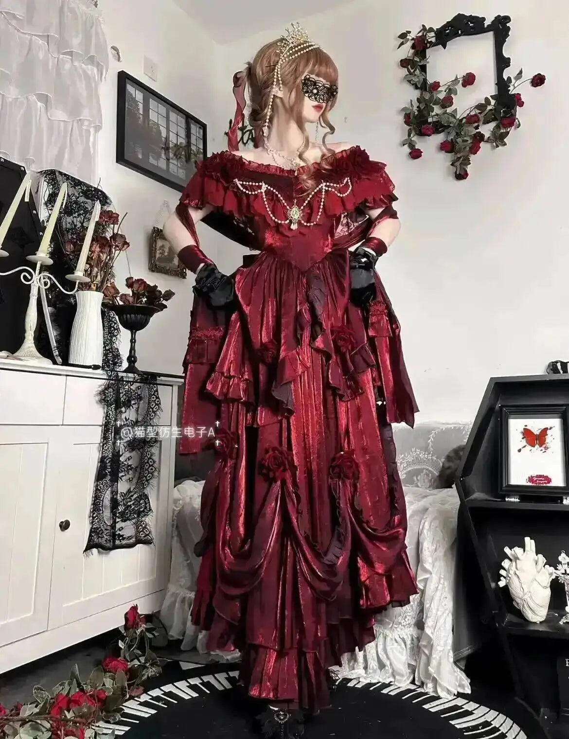 Beauty Princess Dress Red Lolita Skirt Long Dress Elegant Lolita Outfit Heavy Industry Skrit Flower Red Dress Red Passion Dress