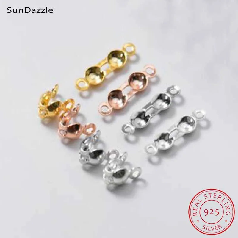 4pcs Genuine Real Pure Solid 925 Sterling Silver Closure End Beads Clasps Clips Gold Crimp Connector DIY Jewelry Making Finding