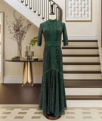 Light Mature Blue Lace Dress Irregular Dress High Low Fit Long Dress Fashion