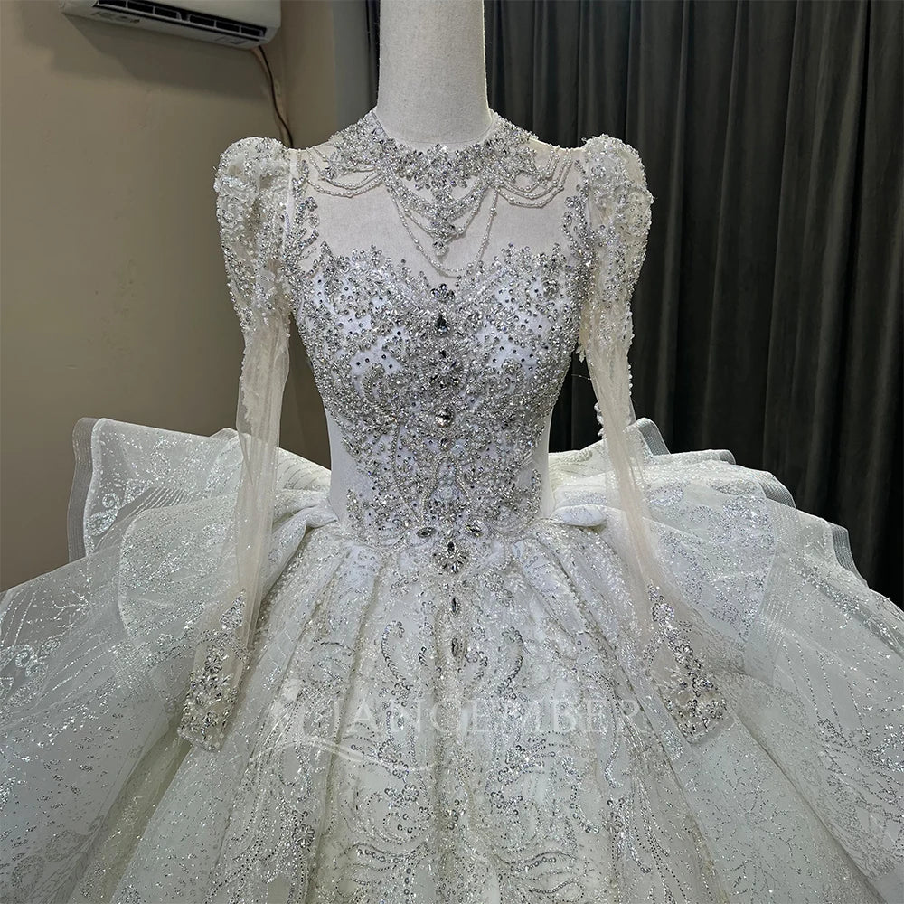High Neck Chic Wedding Dress Corset Women High Quality Ball Gown Customized Romantic Long Sleeves Long Bride Wear robe de mariée