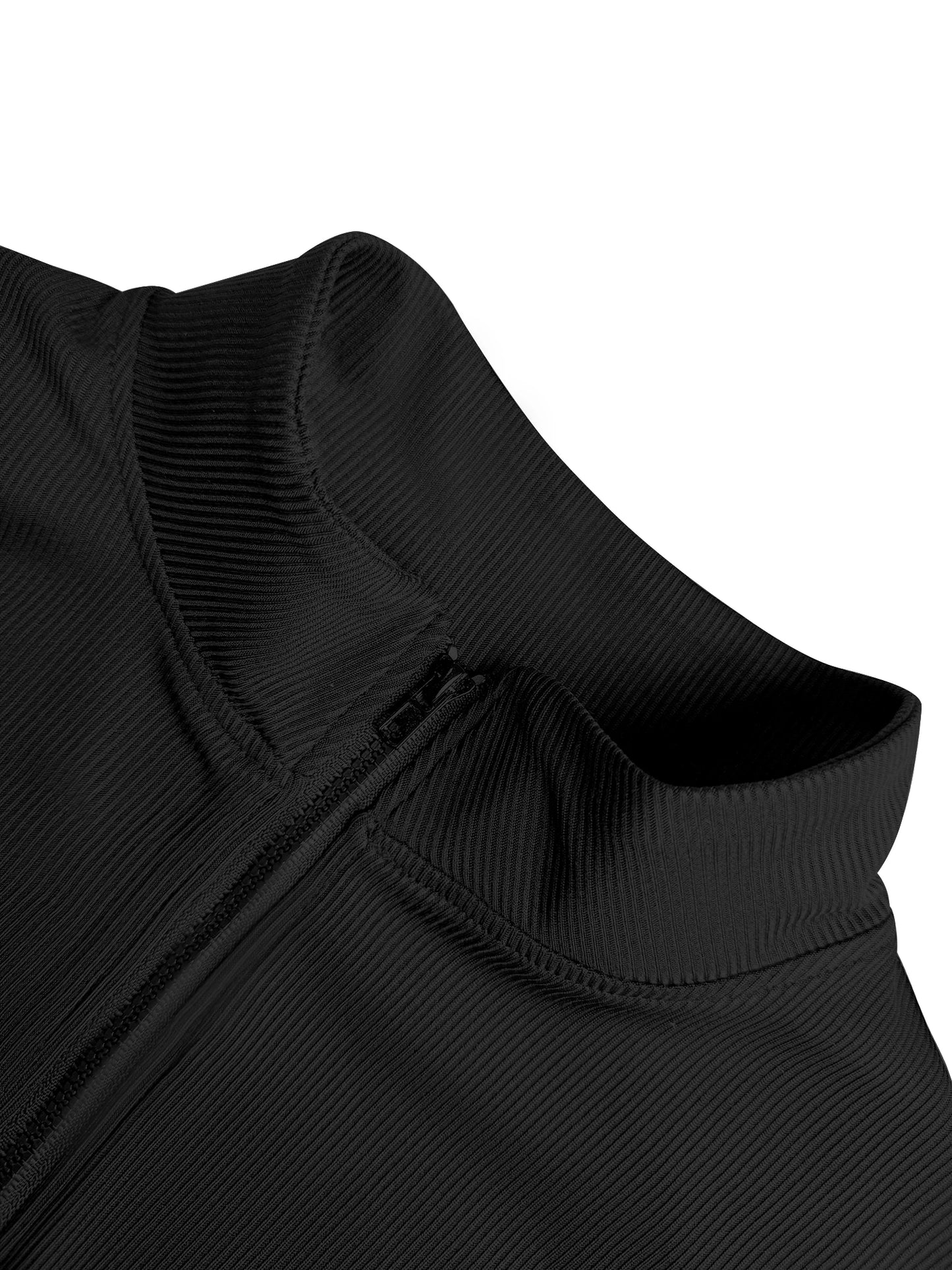Everyday Ribbed High Neck Zip-Up Top, Slim Fit Long Sleeve Layer for Errands, Coffee Runs & Casual Meetups