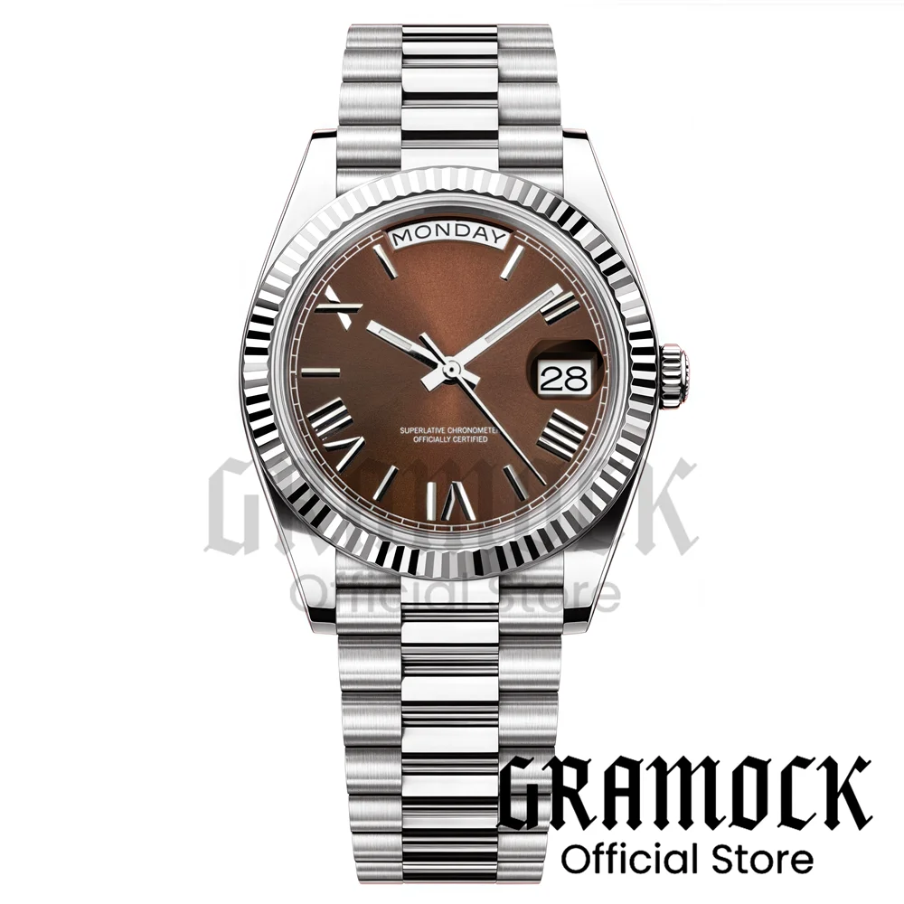 Custom Logo Clock Men's Luxury Rose Gold Mechanical Wristwatch Week Date Calendar MIYOTA 8285 Movement Waterproof Watch For Men