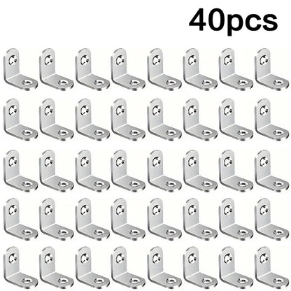 40/20pcs Stainless Steel L Brackets - Small Right Angle Corner Brace for Shelves, Wood Furniture, Chair，Furniture accessories