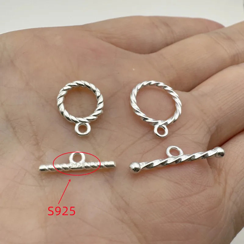 1Set S925 Sterling Silver Hemp Rope OT Clasp Silver Jewelry Accessories Handmade Necklace Bracelet Clasp