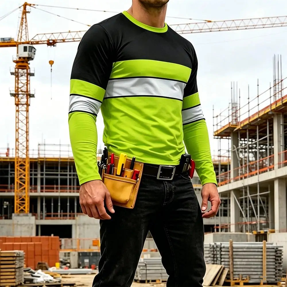 Autumn High Quality Bright Colors Striped Work Uniform Men's Long-sleeved T-shirt Breathable Casual O-Neck Safety Work Clothes