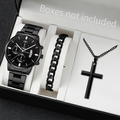 Surprise Mystery Watch Blind Box-3PCS/Set Fashion Men's Calendar Quartz Watches Jewelry Set Reloj Hombre（Without Box）