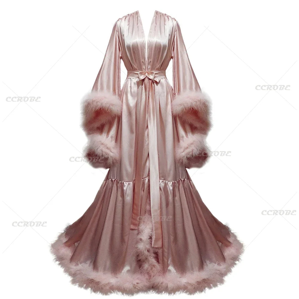Flare Sleeves Bridal  Nightgown Silk Long Wedding Scarf Dress Gown