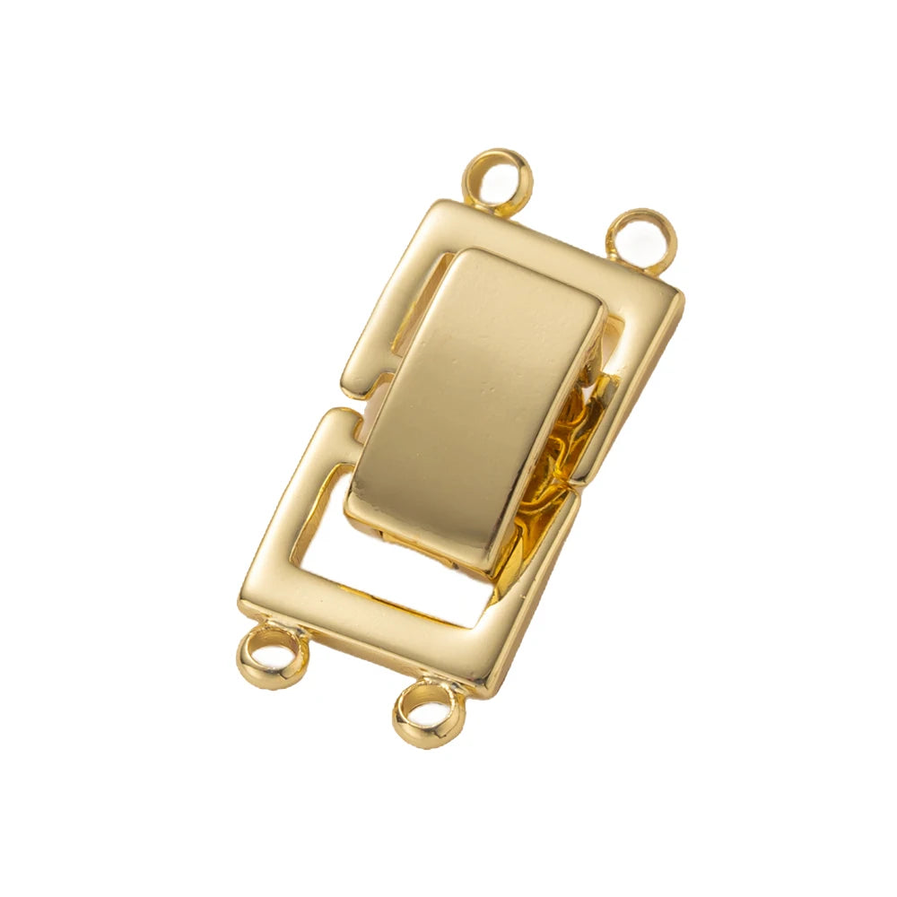 2pcs 14K Gold Plated Layered Clasp 2 Strands Necklace Layering Clasp Necklace Connectors Bar Links Slide Lock for Jewelry Making