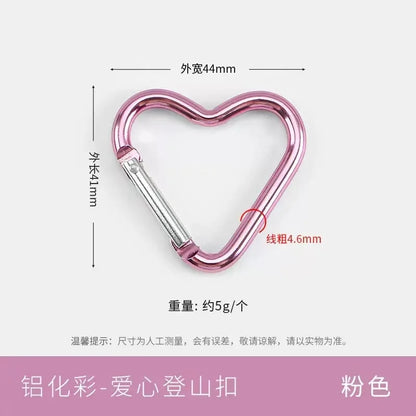 5pcs Aluminum Alloy Colorful Heart Spring Clasps  Carabiner Keychain Clips Hook Dog Chain Diy Jewelry Buckle Connector Supplies