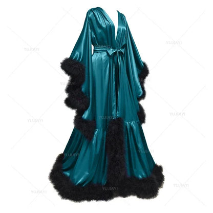 Flare Sleeves Bridal  Nightgown Silk Long Wedding Scarf Dress Gown